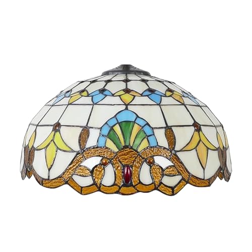 BOTOWI 16 Zoll Tiffany Lampenschirm, Barockstil handgefertigte Buntglaslampenschirme, Vintage Weiß Blau Gelb Pink Lichtabdeckung nur zum Ersatz für Tischlampe Stehlampe Pendelleuchte,Gelb BOTOWI 16 Zoll Tiffany Lampenschirm, Barockstil handgefertigte Buntglaslampenschirme, Vintage Weiß Blau Gelb Pink Lichtabdeckung nur zum Ersatz für Tischlampe Stehlampe Pendelleuchte,Gelb von BOTOWI