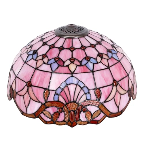 BOTOWI 16 Zoll Tiffany Lampenschirm, Barockstil handgefertigte Buntglaslampenschirme, Vintage Weiß Blau Gelb Pink Lichtabdeckung nur zum Ersatz für Tischlampe Stehlampe Pendelleuchte,Rosa BOTOWI 16 Zoll Tiffany Lampenschirm, Barockstil handgefertigte Buntglaslampenschirme, Vintage Weiß Blau Gelb Pink Lichtabdeckung nur zum Ersatz für Tischlampe Stehlampe Pendelleuchte,Rosa von BOTOWI