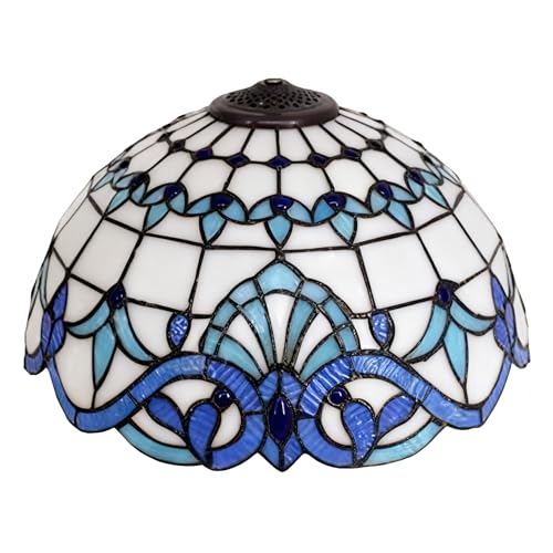 BOTOWI 16 Zoll Tiffany Lampenschirm, Barockstil handgefertigte Buntglaslampenschirme, Vintage Weiß Blau Gelb Pink Lichtabdeckung nur zum Ersatz für Tischlampe Stehlampe Pendelleuchte,Weiß BOTOWI 16 Zoll Tiffany Lampenschirm, Barockstil handgefertigte Buntglaslampenschirme, Vintage Weiß Blau Gelb Pink Lichtabdeckung nur zum Ersatz für Tischlampe Stehlampe Pendelleuchte,Weiß von BOTOWI