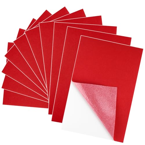 BOUBONI 10 Stück Filz Selbstklebend, 20 x 30 cm Klebefilz Farbe Filzstoff Selbstklebend für Bastelbedarf Kunst Heimwerken (Rot) von BOUBONI