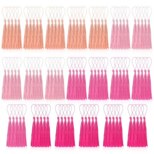 BOUBONI 100 Stück Quasten Rosa Serie Weich Seidig Handgefertigte Mini Quasten für Lesezeichen Anhänger Schmuckherstellung DIY Bastelzubehör Schlüsselanhänger Zubehör Kleiderdekoration von BOUBONI