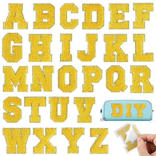 BOUBONI 26 Stück gelbe Buchstaben zum Aufbügeln von A bis Z, selbstklebende Chenille-Buchstabenflicken für Stoffkleidung von BOUBONI