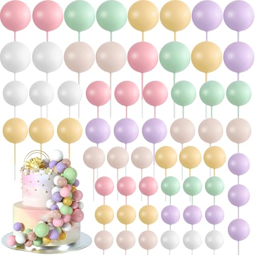 BOUBONI 48 Stück Tortendeko Kugeln Cake Topper Kuchen Kugeln Dekorationen Ballon Cupcake Tortenaufleger für Geburtstag Party Hochzeit Babyparty Kuchendekoration (Rosa, Grün, Gelb, Violett, Braun) von BOUBONI