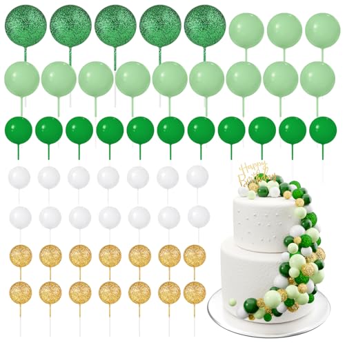 BOUBONI 60 Stück Tortendeko Kugeln Cake Topper Kuchen Kugeln Dekorationen Mini Ballons Tortenaufleger für Torte Dekorieren Geburtstag Party Babyparty (Glitzer Grün Serie) von BOUBONI