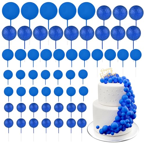 BOUBONI 60 Stück Tortendeko Kugeln Cake Topper Kuchen Kugeln Dekorationen Mini Ballons Tortenaufleger für Torte Dekorieren Geburtstag Party Babyparty (Glitzer Königsblau) von BOUBONI