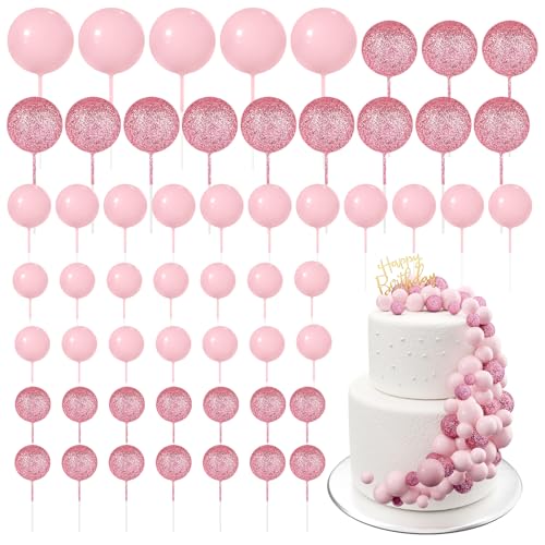 BOUBONI 60 Stück Tortendeko Kugeln Cake Topper Kuchen Kugeln Dekorationen Mini Ballons Tortenaufleger für Torte Dekorieren Geburtstag Party Babyparty (Glitzer Pink) von BOUBONI