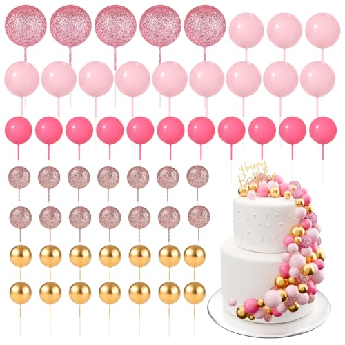 BOUBONI 60 Stück Tortendeko Kugeln Cake Topper Kuchen Kugeln Dekorationen Mini Ballons Tortenaufleger für Torte Dekorieren Geburtstag Party Babyparty (Glitzer Pink Serie) von BOUBONI