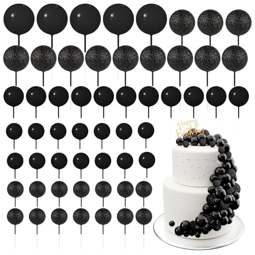 BOUBONI 60 Stück Tortendeko Kugeln Cake Topper Kuchen Kugeln Dekorationen Mini Ballons Tortenaufleger für Torte Dekorieren Geburtstag Party Babyparty (Glitzer Schwarz) von BOUBONI