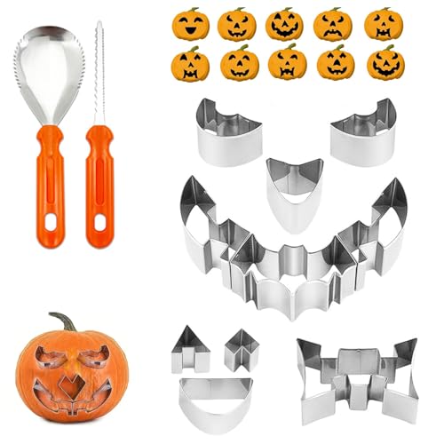 BOUFEIDA 12 Stück Kürbis Schnitzset, Kürbisschnitzwerkzeuge, Halloween Kürbis Schnitzset, Kürbis Werkzeug, Kürbis DIY Schnitz Set Vorlagen Edelstahl für Erwachsene und Kinder Halloween Dekoration von BOUFEIDA