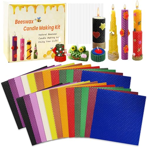 BOUFEIDA Bienenwachskerzen Selber Machen Set, 24 Stück Bienenwachsplatten für Kerzen, 20 x 20cm DIY-Kerzen Bienenwachskerzen Selber Machen, für Erwachsene und Kinder (Farbe A, 24 pcs) von BOUFEIDA