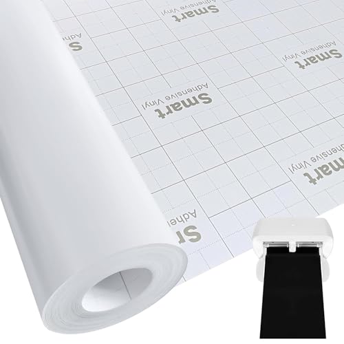 Smart Vinyl Permanent für Cricut Joy Xtra, Smart Adhesive Vinyl, Vinyl Plotter Film, Plotterfolie Selbstklebend für DIY Tassen, Autos, Banner (Smart Vinyl-cricut Joy Xtra, 24X200CM-Weiß) von BOUFEIDA