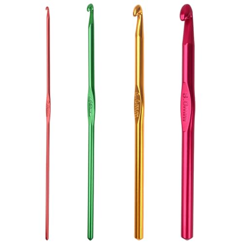 BOUMVID Häkelnadel Set, 4 Stück Multicolor Aluminium Stricknadeln, Crochet Häkelnadeln Hook, Tunesische Häkelnadel für Anfänger Oder Profis (2mm 4mm 6mm 8mm) von BOUMVID