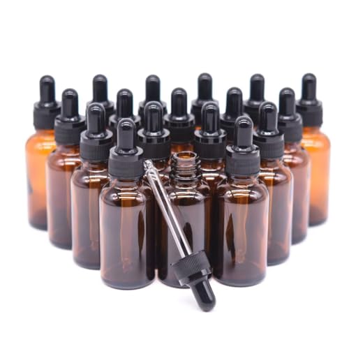 BOUNHOHE Pipettenflasche 30ml-18 Stk, Apothekerglas set aus Bernsteinglas mit Dropper Pipette Glas, Trichter und Etikett für Ätherische Öl Aromatherapie, Parfümöle, Flüssigkeit von BOUNHOHE