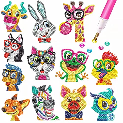 BOUTIKS 5D Diamond Painting , 12 Stücke DIY Tiermalerei , Aufkleber Kit Diamant Malerei Kits für Aufkleber Kinder Junge Geburtstagsgeschenk von BOUTIKS