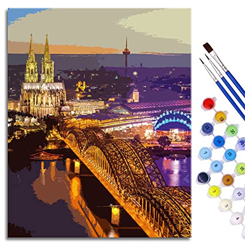 BOVIENCHE Malen nach Zahlen Leinwand Kölner Dom DIY Oil Painting Paint by Number Kit for Adult Kids Beginners Frameless 40x50cm von BOVIENCHE