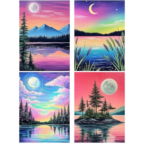Bowetile 4er-Pack 5D Diamond Painting Bilder, Diamant Painting Landschaft, Mond Berg Seen Diamond Painting Set für Erwachsene Kinder, DIY Diamond Art Kreuzstichbilder für Wohnkultur 30x40 cm Bowetile 4er-Pack 5D Diamond Painting Bilder, Diamant Painting Landschaft, Mond Berg Seen Diamond Painting Set für Erwachsene Kinder, DIY Diamond Art Kreuzstichbilder für Wohnkultur 30x40 cm von Bowetile