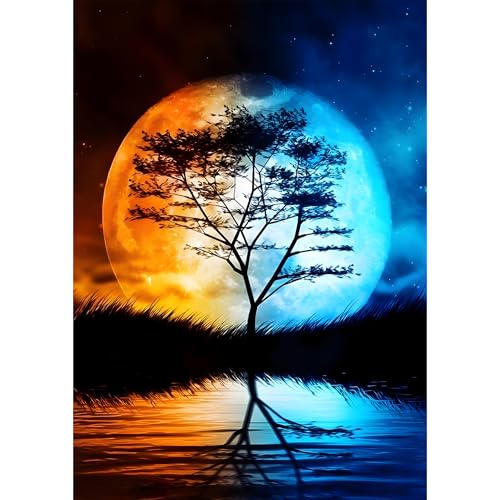 Bowetile 5D Diamond Painting Bilder Mond, Fantasie Reflexion Baum Diamond Painting Set für Erwachsene und Kinder, Komplettes DIY Diamond Art Malen Stickset für Kreuzstichbilder, Wohnkultur 30x40 cm Bowetile 5D Diamond Painting Bilder Mond, Fantasie Reflexion Baum Diamond Painting Set für Erwachsene und Kinder, Komplettes DIY Diamond Art Malen Stickset für Kreuzstichbilder, Wohnkultur 30x40 cm von Bowetile