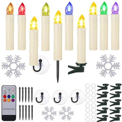 BOWKA 20er Set LED Kerzen Weihnachtskerzen RGB&Warmweiß Timer IP64 Wasserdicht inkl. Klammer Saugnapf Steckdrne für Auß-Innen (Beige 20x) von BOWKA