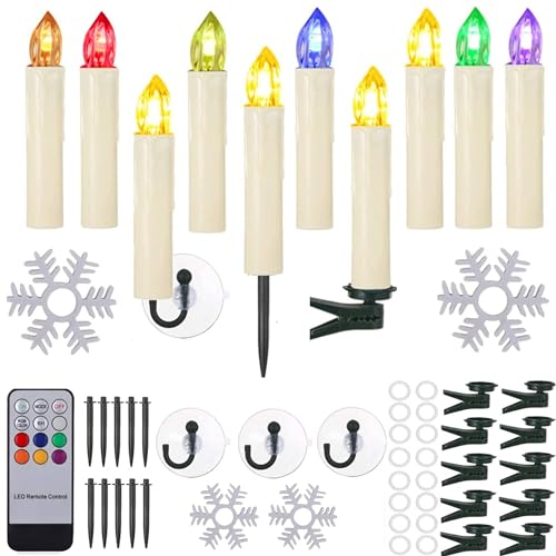 BOWKA 10er Set LED Kerzen RGB Warmweiß Weihnachtskerzen IP64 wasserdicht Fernbedienung Timer & Halter Set, Kabellose Kerze Lichterkette für Auß-Innen von BOWKA