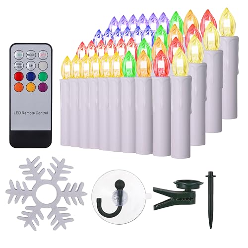 BOWKA 10er Set LED Kerzen RGB Warmweiß Weihnachtskerzen IP64 wasserdicht Fernbedienung Timer & Halter Set, Kabellose Kerze Lichterkette für Auß-Innen von BOWKA