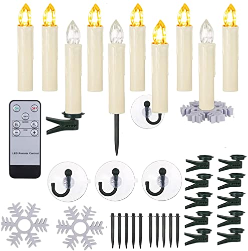 BOWKA LED Kerzen Warmweiß Wasserdichte Dimmbare Weihnachtskerzen Fensterkerze mit Fernbedienung,Timer-Funktion, Halter Set für Halloween Weihnachten Hochzeit Party Garten Deko (10 Stück, Beige) von BOWKA