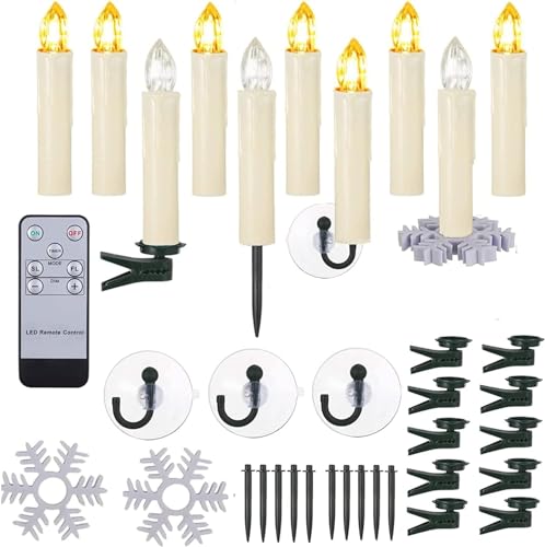 BOWKA LED Kerzen Warmweiß Wasserdichte Dimmbare Weihnachtskerzen Fensterkerze mit Fernbedienung,Timer-Funktion, Halter Set für Halloween Weihnachten Hochzeit Party Garten Deko (20 Stück, Beige) von BOWKA