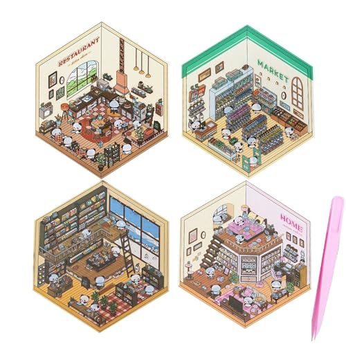 BOWTONG 4 Sets 3D-Haus-Aufkleber, lustige, niedliche Cartoon-Szenen-Aufkleber, zum Selbermachen, für Bücher, Kaffee, Restaurant, Supermarkt, Shop BOWTONG 4 Sets 3D-Haus-Aufkleber, lustige, niedliche Cartoon-Szenen-Aufkleber, zum Selbermachen, für Bücher, Kaffee, Restaurant, Supermarkt, Shop von BOWTONG
