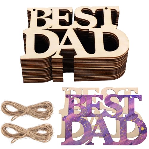 10stk Best Dad Holz Bastelset, Vatertagsbasteln für Kinder Unbearbeitete Holzausschnitte zum Bemalen DIY Vatertagsgeschenke Schilder Ornamente Hängedekorationen von BOXOB