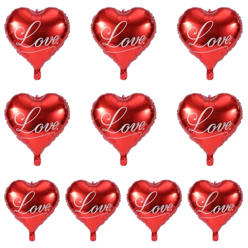10stk Valentinstag Ballon, 45cm Herz Folienballons Herz Valentinstag Deko Ballon mit Band Verlobung Herz Deko Ballons für Valentinstagsparty Geburtstag Heiratsantrag Hochzeit(Rot) von BOXOB