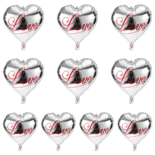 10stk Valentinstag Ballon, 45cm Herz Folienballons Herz Valentinstag Deko Ballon mit Band Verlobung Herz Deko Ballons für Valentinstagsparty Geburtstag Heiratsantrag Hochzeit(Silber) von BOXOB