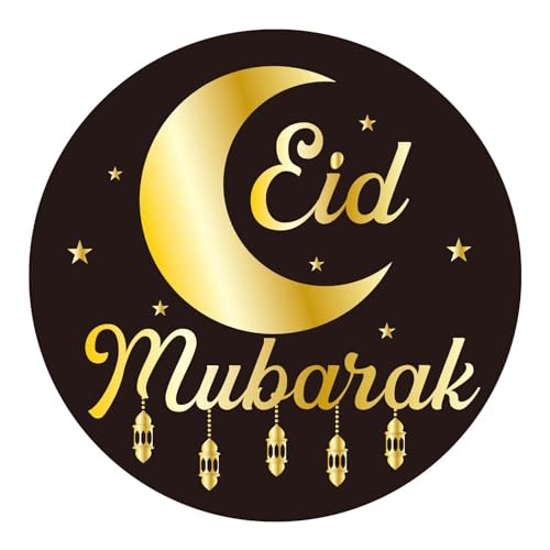 120stk Ramadan Eid Mubarak-Aufkleber, 5cm Selbstklebend Eid-Aufkleber Schwarz und Gold Ramadan-Etiketten für Muslimische Partydekoration Umschlagsiegel Geschenkverpackung (Stil 1) von BOXOB