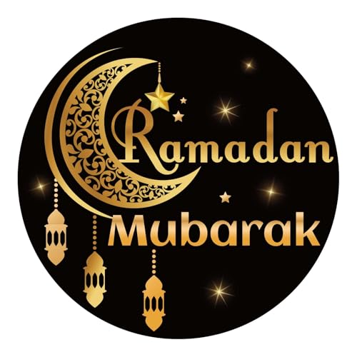 120stk Ramadan Eid Mubarak-Aufkleber, 5cm Selbstklebend Eid-Aufkleber Schwarz und Gold Ramadan-Etiketten für Muslimische Partydekoration Umschlagsiegel Geschenkverpackung (Stil 2) von BOXOB