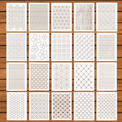 20 Stk Sashiko Schablone, 21x15cm PET Kunststoff Sashiko Muster Geometrische Sashiko Mustervorlage Wiederverwendbare Stickschablonen zum Quilten Basteln Nähen 20 Stk Sashiko Schablone, 21x15cm PET Kunststoff Sashiko Muster Geometrische Sashiko Mustervorlage Wiederverwendbare Stickschablonen zum Quilten Basteln Nähen von BOXOB