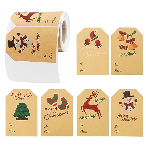 250st Weihnachtsetiketten Selbstklebend, Weihnachtsetiketten Aufkleber Kraft Aufkleberrolle Weihnachtsetiketten für Party Geschenkboxen Umschläge Geschenktüten von BOXOB