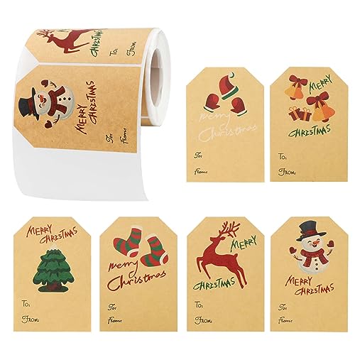 BOXOB 250st Weihnachtsetiketten Selbstklebend, Aufkleber Rolle mit 250 Stück, 7,5x5 cm, Weihnachtsmuster Design, Ideal für Geschenkboxen, Umschläge, Geschenktüten von BOXOB