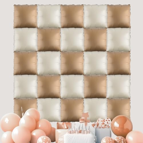 25stk Quadratische Folienballon-Wand-Set, Doppelseitig Quadratische Ballon-Rückwand Für Hochzeit Geburtstagsfeier Jubiläum Junggesellinnenabschied-Tunnel Bogen-Dekoration (Kaffee & Beige) von BOXOB