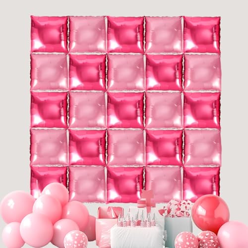 25stk Quadratische Folienballon-Wand-Set, Doppelseitig Quadratische Ballon-Rückwand Für Hochzeit Geburtstagsfeier Jubiläum Junggesellinnenabschied-Tunnel Bogen-Dekoration (Rosa Rot & Pink) von BOXOB