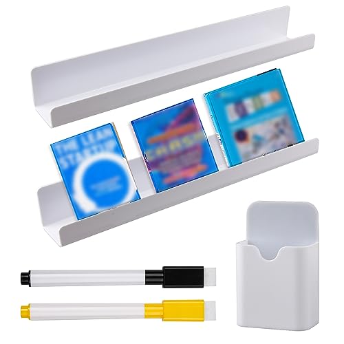 2St Magnetisches Bücherregal, Magnetisches Whiteboard Bücherregal mit Magnetischem Markerhalter und 2St Markern, für Whiteboard Klassenzimmer Büro (Weiß) von BOXOB