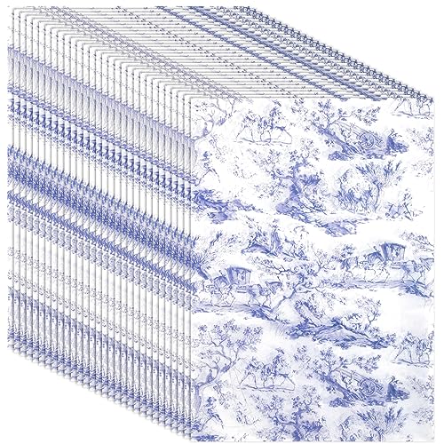 BOXOB 30 Blatt Seidenpapier, 50x35cm Retro Druck, Dekoratives Seidenpapier für Geburtstag, Hochzeiten, Babyparty, DIY Bastelarbeiten (Blau) von BOXOB