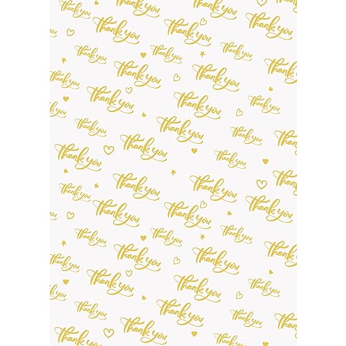 BOXOB 30 Stück Goldfarbenes Seidenpapier, Geschenkpapier mit 'Thank You' Muster für Bastelarbeiten, Abschlussfeier, Geburtstag, Erntedankfest & mehr von BOXOB