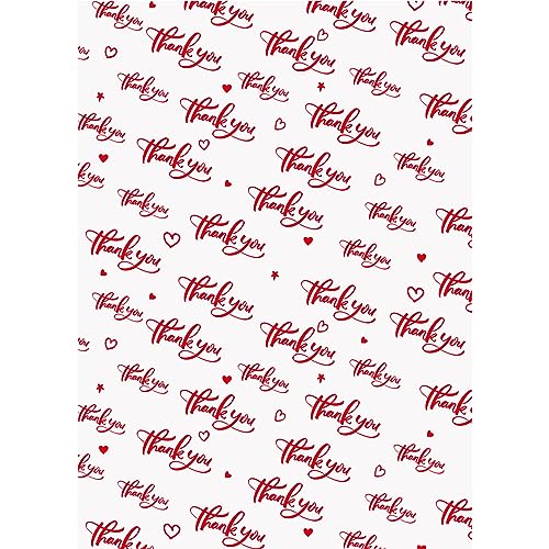BOXOB 30 Stück Thank You Geschenkpapier, Seidenpapier mit 'Thank you' Muster, Rot, für Bastelarbeiten, Abschlussfeier, Geburtstag, Erntedankfest, Weihnachten, Valentinstag von BOXOB