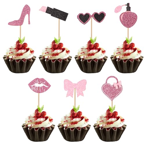 35st Prinzessinnen Cupcake Topper, Rosa Glitzer Cupcake Topper Gläser Hohe Absätze Handtasche Lippen Lippenstift Parfüm Fliege Cupcake Picks für Barb Party Hochzeit Babyparty Geburtstagszubehör 35st Prinzessinnen Cupcake Topper, Rosa Glitzer Cupcake Topper Gläser Hohe Absätze Handtasche Lippen Lippenstift Parfüm Fliege Cupcake Picks für Barb Party Hochzeit Babyparty Geburtstagszubehör von BOXOB