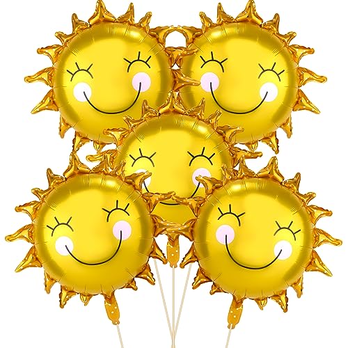 5 Stück Sonnenballon, 66 cm Sonnengesichtsballon für Party Sommerballons für Sonnenschein Folienballons für Party Geburtstagsdekorationen von BOXOB
