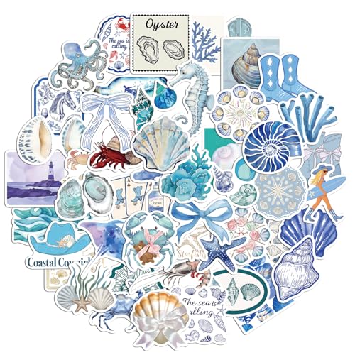 50 Stück Blaue Ozean Aufkleber, Wasserfest Selbstklebend Unterwasser Tieraufkleber Lustige Meereslebewesen Aufkleber für Scrapbook Gepäck Tagebuch Wasserflaschen Dekoration von BOXOB