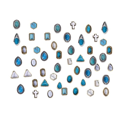 50 Türkisfarbene Nagelanhänger, 3D-Ausgehöhlte Vintage-Anhänger DIY Western-Nagelkunst Blaue Edelstein-Nagel-Accessoires für Maniküre Handyhülle und Basteldekor von BOXOB