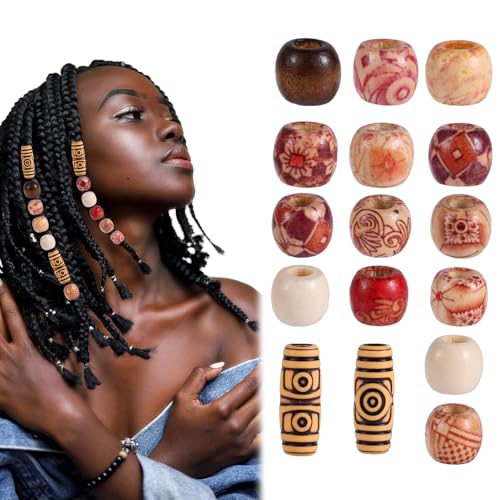 60 Stück Haarperlen Holz für Zöpfe, Retro Mehrere Formen Dreadlocks Zopfperlen Makramee Perlen für Handgefertigte Haaraccessoires Basteln Schmuckherstellung 60 Stück Haarperlen Holz für Zöpfe, Retro Mehrere Formen Dreadlocks Zopfperlen Makramee Perlen für Handgefertigte Haaraccessoires Basteln Schmuckherstellung von BOXOB
