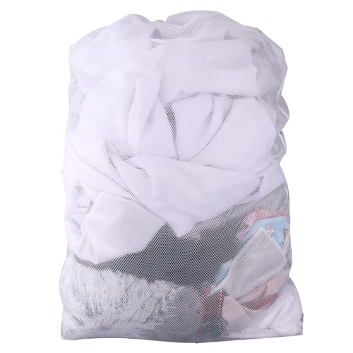 60x90cm Groß Wäschesack aus Netzstoff, Maschinenwaschbar Wäschesack mit Kordelzug für Zuhause Hotel Studentenwohnheim Wohnung Reisen Camp (Weiß) von BOXOB