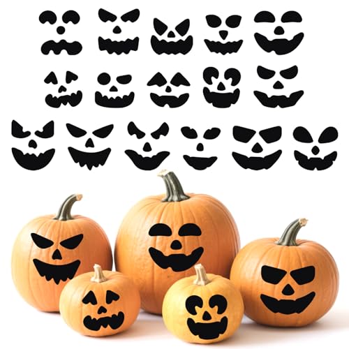 64 Stück Kürbis Dekorationsaufkleber, Halloween Jack-O-Lantern Gesichtsaufkleber für Halloween Partygeschenke Süßes oder Saures Dekorationen Spielaktivitäten (Schwarz) von BOXOB