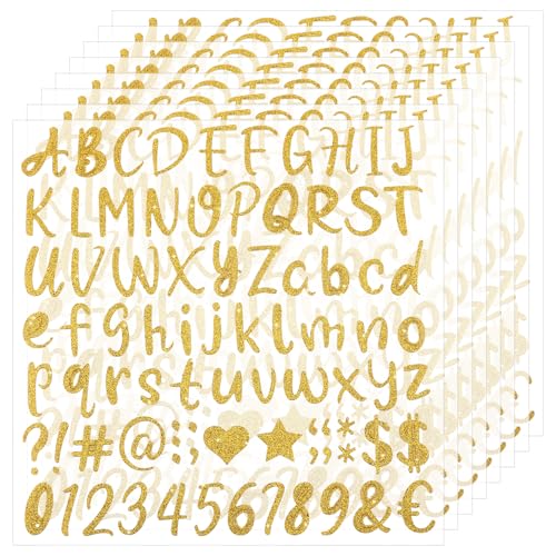 648stk Glitzernde Buchstaben Aufkleber, 2,5 cm Selbstklebend Wasserfest Alphabet Zahlen und Symbole Abziehbilder für Abschlusskappen Wasserflaschen Tassen Scrapbooking Basteln Dekor (Gold) von BOXOB