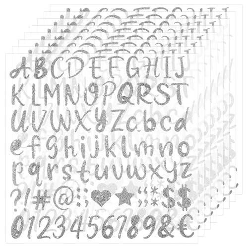 648stk Glitzernde Buchstaben Aufkleber, 2,5 cm Selbstklebend Wasserfest Alphabet Zahlen und Symbole Abziehbilder für Abschlusskappen Wasserflaschen Tassen Scrapbooking Basteln Dekor (Silber) von BOXOB